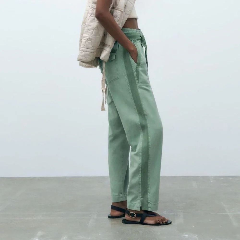 Zara‎ Joggers Pull On Pants Lyocell Linen Blend Casual Elastic High Waist Small